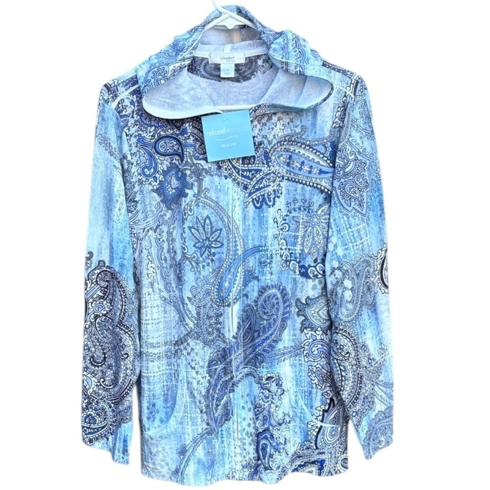 NWT CJ Banks Floral Paisley Studded Zip Front Hooded Top Size 1X